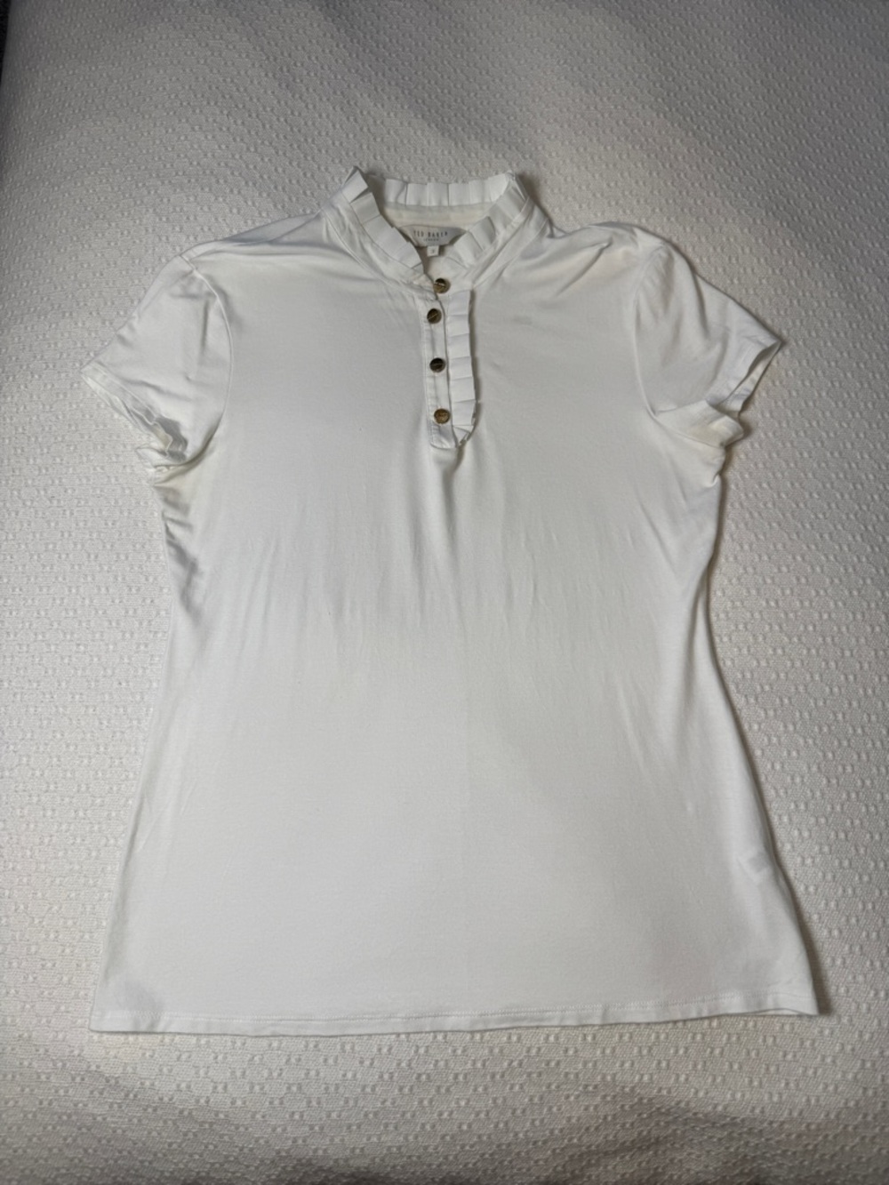 Ted Baker White Ruffled Collar Short Sleeve Top Size US 8 or Medium or UK3